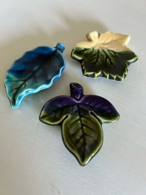 Ceramic Leaf Trinket Dishes - Multicolor Set